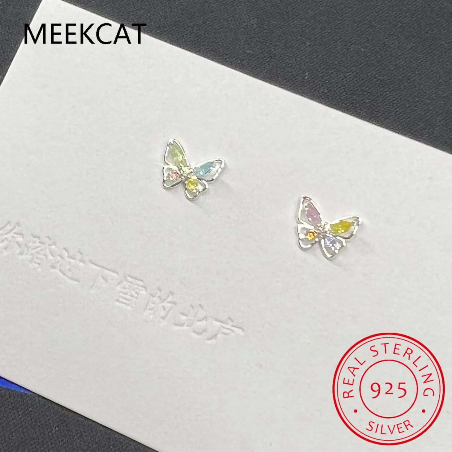 Real 925 Sterling Silver 2022 Colour Shiny CZ Butterfly Stud Earrings For Daughter Girls Fine Jewelry Gift DG0037