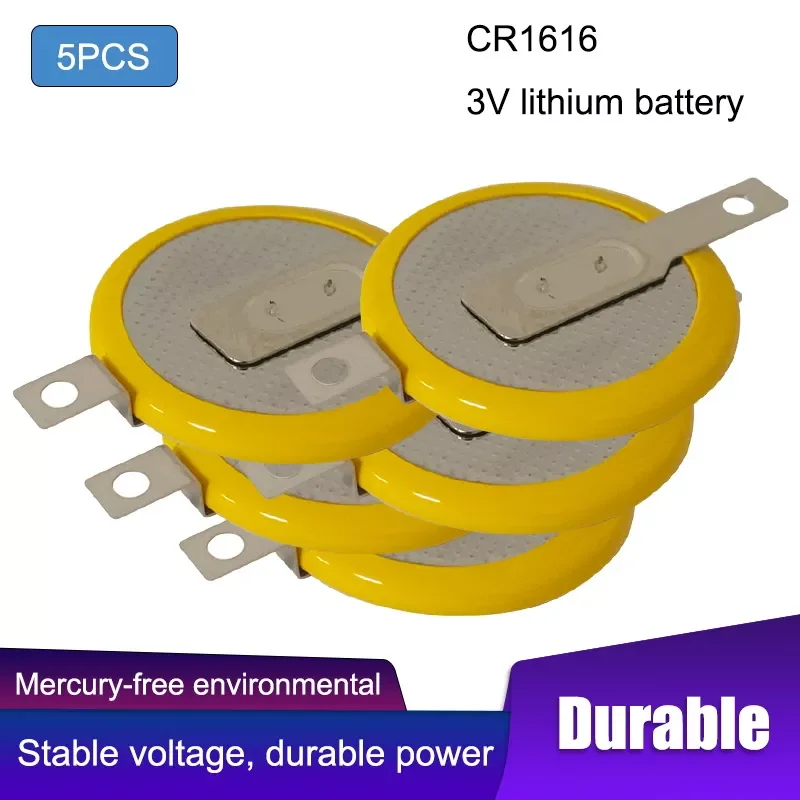 

5PCS CR1616 Button Cell Batteries Tabs 3V 2 Feet Welding Solder Pins 50mAh 1616 ECR1616 LM1616 Coin Battery