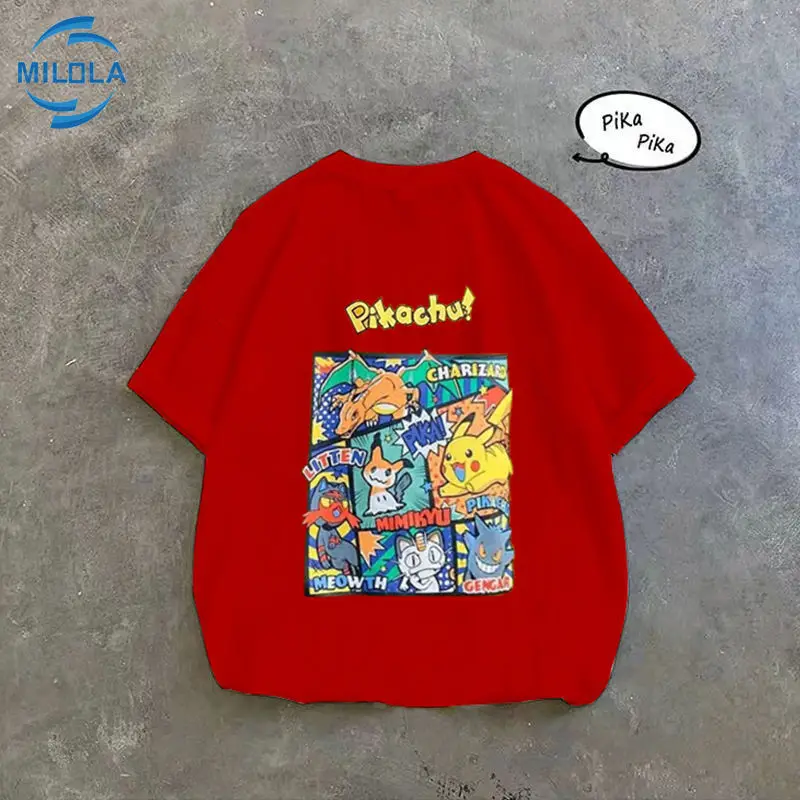 Pokemon Pikachu Children T-Shirts Summer Boys Gilrs Fashion Outdoor Cartoon Printing Comfortable T Shirts for 3-14Years Kids