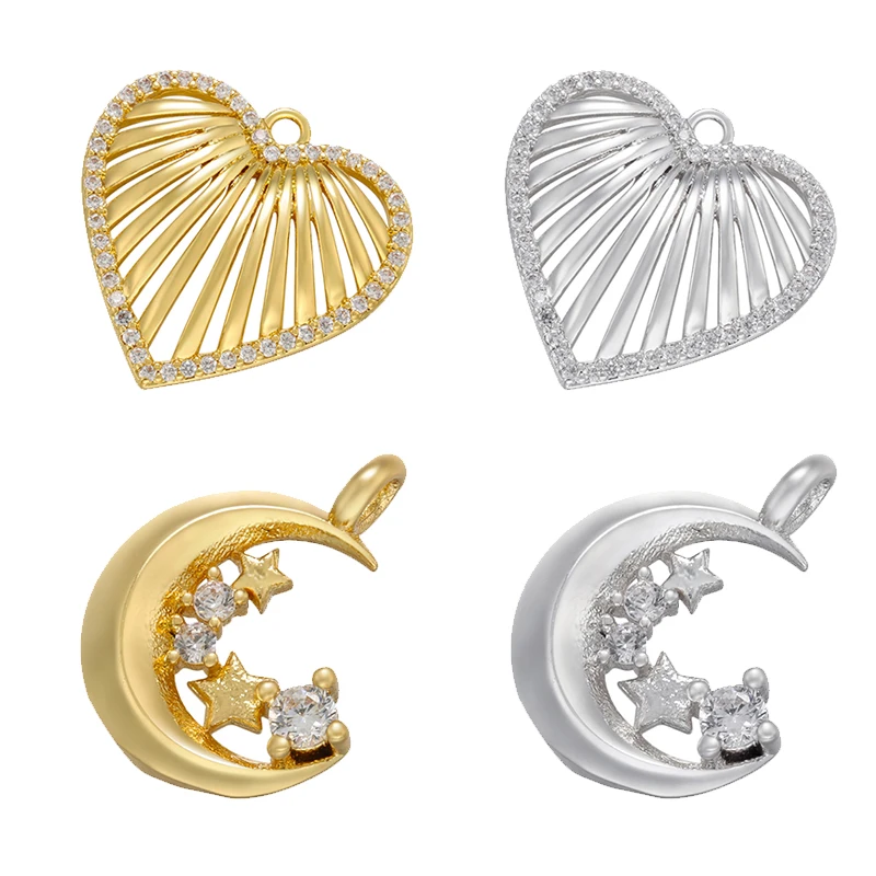 

ZHUKOU золотой серебряный цвет кулон в виде сердца Луна подвеска CZ камень подвески для сережек ручной работы ювелирные аксессуары Оптовая про...