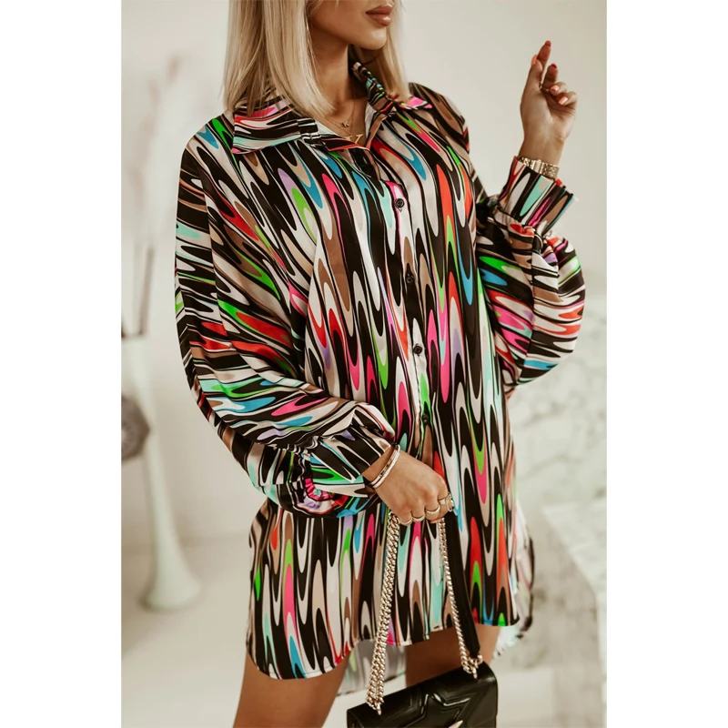 Женская винтажная блузка с длинным рукавом разноцветная рубашка принтом