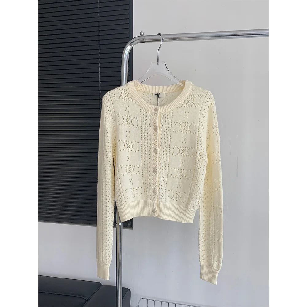 

Hollow knit cardigan jacket women 2023 autumn new design short loose long-sleeved blouse