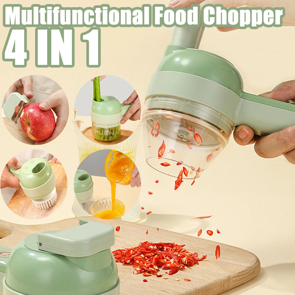 

4In1 Electric Mini Food Chopper, Rechargable Small Food Processor for Garlic, Puree, Onion, Herb, Veggie, Ginger, Fruit Blender