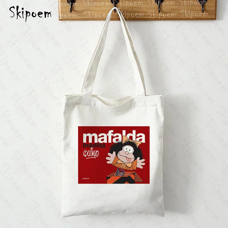 

Tote Canvas Bag Shopping Bags Messenger Large Capacity Hand Bag Women's Mafalda Casual kawaii aesthetic Art Teacher Handbag
