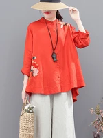 japanese style vintage harajuku embroidery tops women 2022 spring autumn pure cotton literary shirt large size cardigan blouse