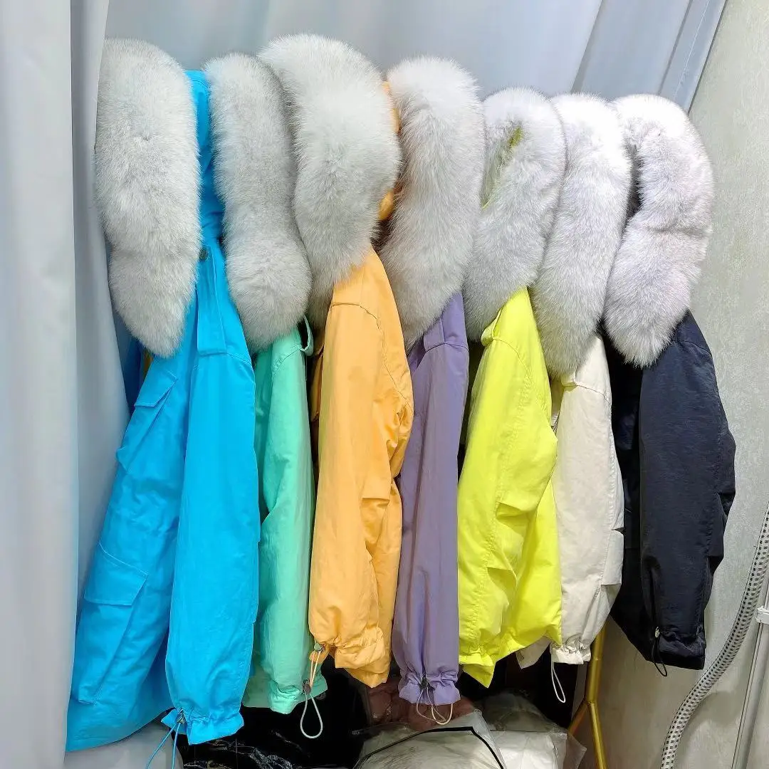 2023 Women Winter Down Coat Short Parkas with Real Fox Fur Hood Female Ladies Fashion Street Outerwear Clothing Plus Oversized