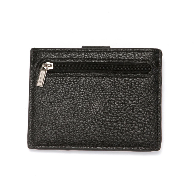 PU Men's Litchi Pattern Purse Women's Portable Zipper Zero Wallet Small Buckle Credit Bag Bank Cards Case Business Card Holder