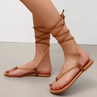 summer trend design women sandals ankle cross tied narrow band chain decoration strap sexy party shoes ladies