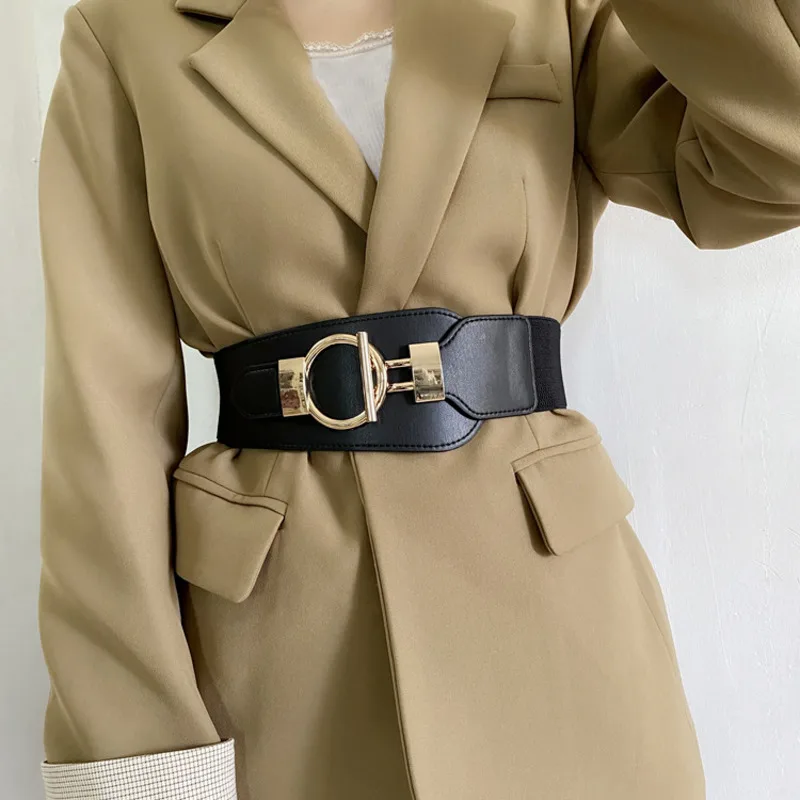 

New Design Waist Seal Women Big Gold Buckle Belt Fashion Wide Elastic Waistbands HOT Cummerbunds For Dress Coat Gift