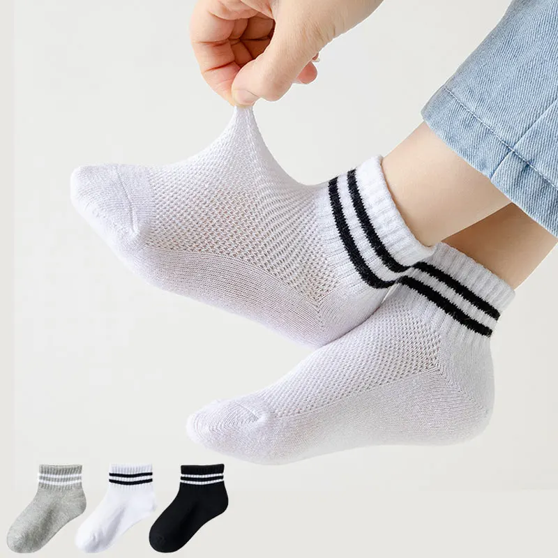 5 Pairs/Lot Children Socks Spring Summer Mesh Breathable Elastic Socks Solid Color Student Socks Kids Boys & Girls Cotton Socks