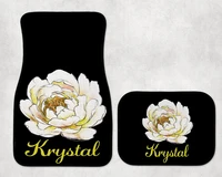 floral car mat personalized with name below flower