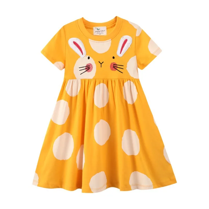

Summer Girls Dress Cartoon Kitten Pattern Polka Dots Decorate Fashion Princess Dress For 2-7 Years Old Kids Girls Leisure Dress