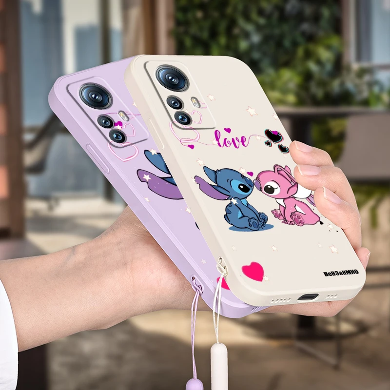 Disney Cute Stitch Cool Love Liquid Rope Funda Phone Case For Xiaomi Mi 12T 12S 12 12X 11i 11T 11 10 10S 10T Pro Lite Ultra 5G