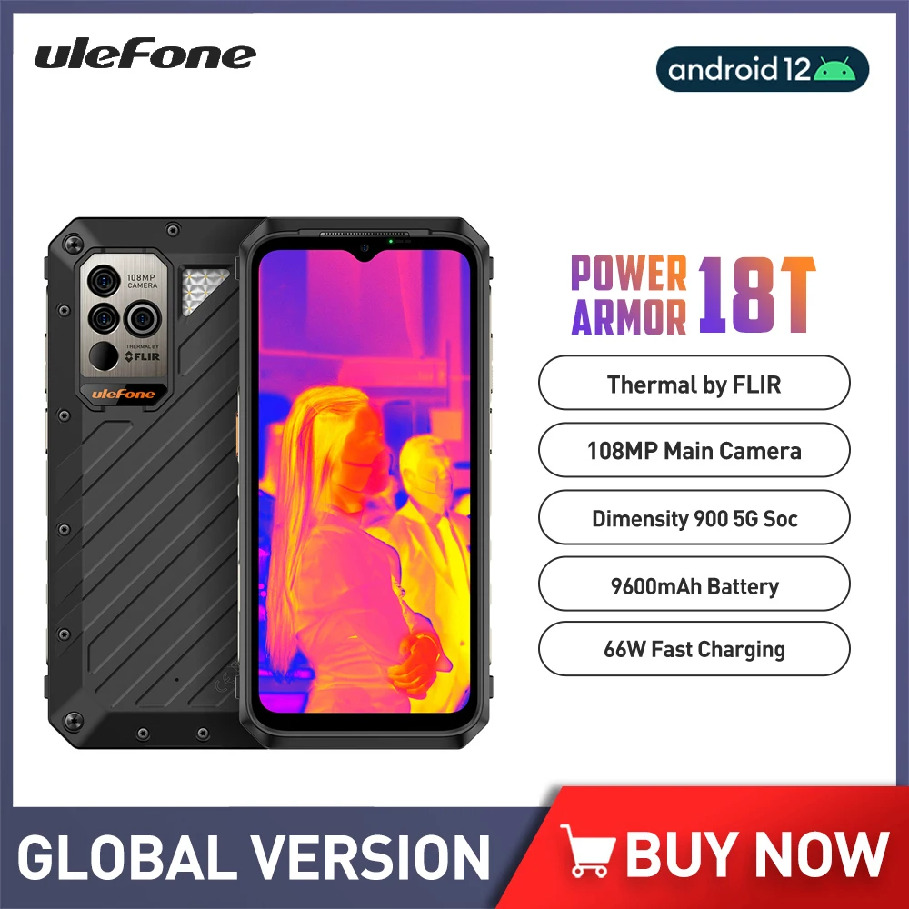Ulefone Power Armor 18T Android 12 Smartphone 12GB+256GB IP68 Rugged Phone Thermal Imaging Camera 6.58