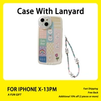 cartoon shockproof cute bear phone case for iphone 13 12 11 pro max xs xr x carry necklace lanyard chain cover capa funda