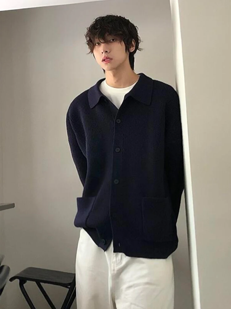 Темно-синий свитер с лацканами кардиган верхняя одежда мужская осенне-зимняя