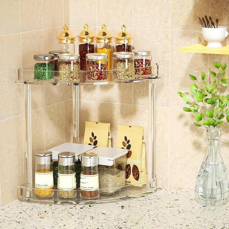 

Acrylic Storage Organizers Corner Shelf Bathroom Counter Vanity Trays For Kitchen Bathroom Makeup Cosmetics Storage Holder