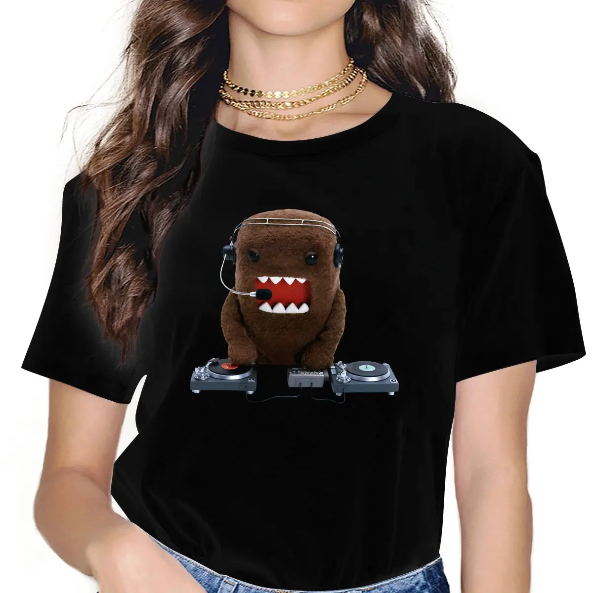 

DJ Anime Domo Kun Women T Shirt Fibre Gothic O-Neck Polyester TShirt