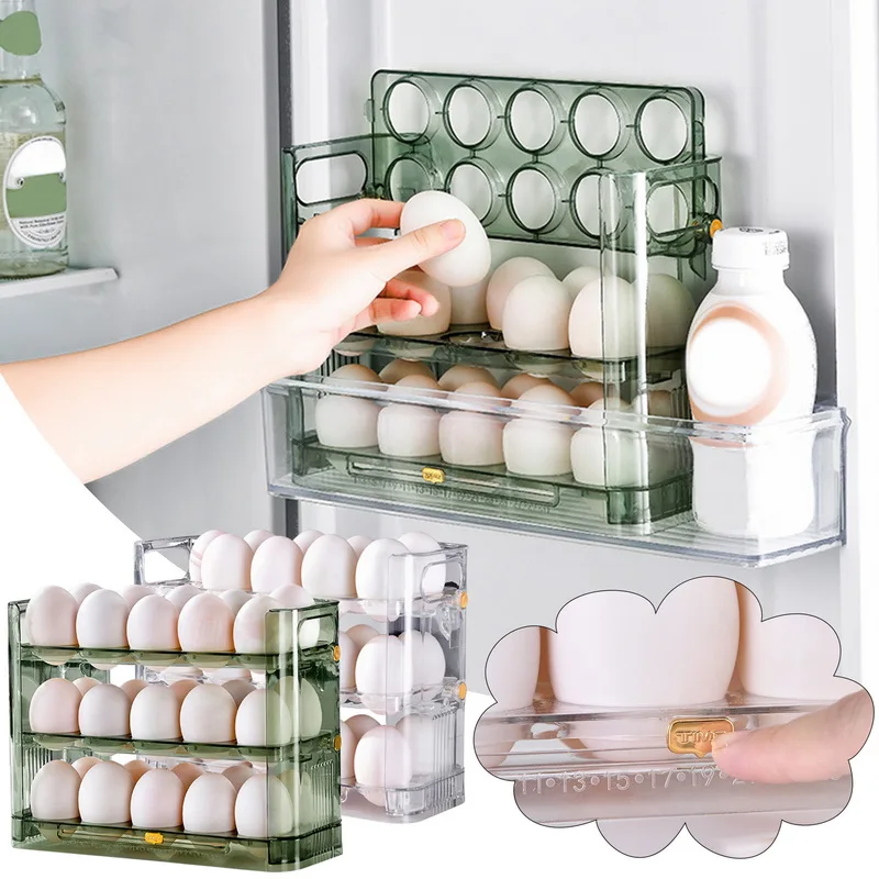 

Egg Storage Box Container Refrigerator Organizer Reversible 3 Layers 30 Eggs Holder Fresh-Keeping Kitchen Dispenser