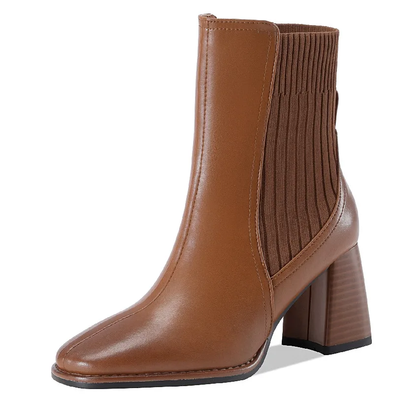 

Dilalula Women Socks Ankle Boots Autumn Winter Elegant High Heels Genuine Leather Ladies Knitting Short Boots Shoes Woman 2022