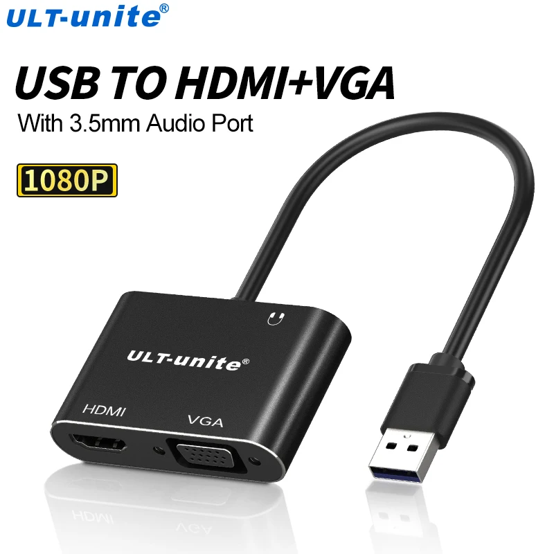 

USB 3.0 to VGA Concentrator USB A Hub to HDMI VGA Adapter with 3.5mm Audio Port Support 1080P 60Hz for Laptop TV Projector