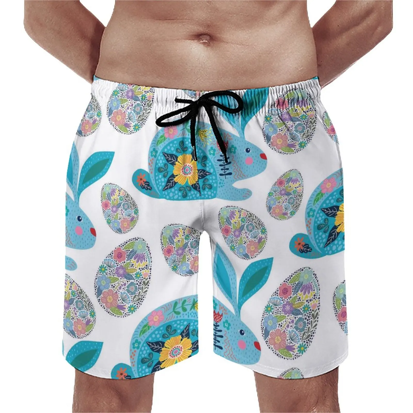 

Board Shorts Easter Egg Cute Beach Trunks Flower Bunnies Art Man Quick Drying Sports Surf Trendy Plus Size Beach Short Pants