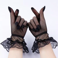 women black white summer uv proof driving gloves mesh fishnet gloves lace mittens full finger girls lace fashion gloves