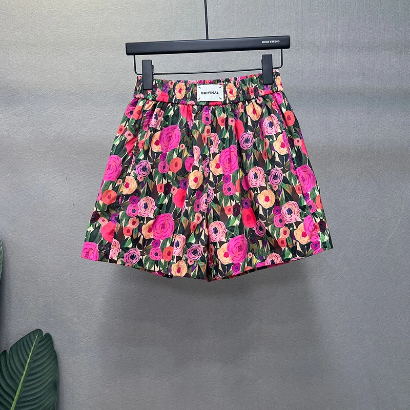 Trendy Fashionable Printed Shorts Women 2023 New Summer All-match Elastic Waist Floral Shorts Loose Casual Hot Pants Streetwear