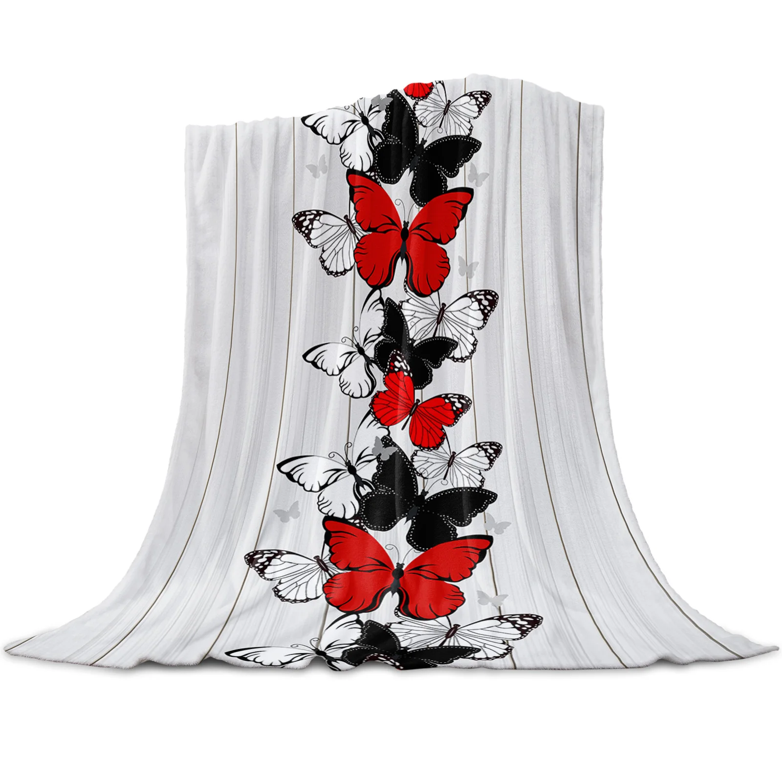 

Simple Butterfly Wood Grain Throw Blanket for Sofa Soft and Comfortable Flannel Blanket Children Gift Travel Camping