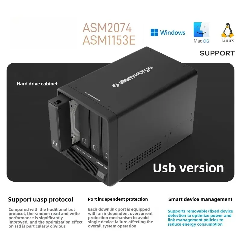 Фото Корпус для жестких дисков StormForge D4 с 4 отсеками USB-C 10 Гбит/с – ASM2074+1153E, независимые диски, без сбоев, для NAS/ПК/Mac №5