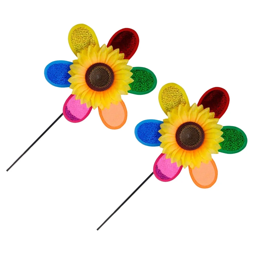 

2 Pcs Garden Pinwheels Yard Bird Kids Sunflower Decor Ornaments Plastic Child Outdoor Landscape Colorful