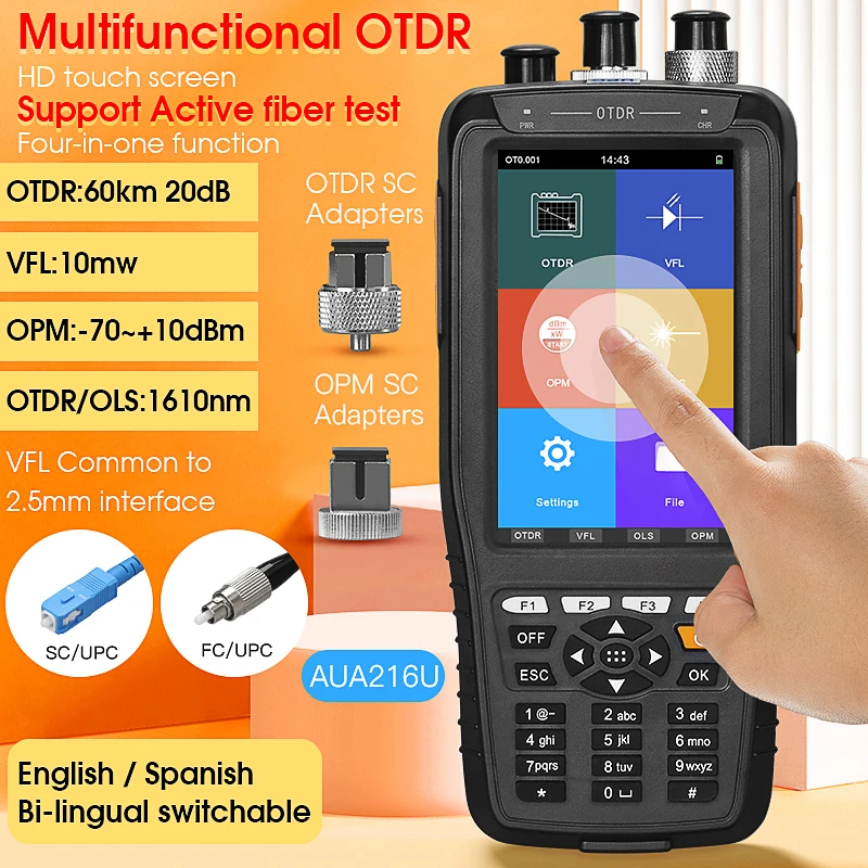 AUA216U/A Smart OTDR 1610nm With VFL/OPM/OLS Touch Screen Multifunctional Optical Time Domain Reflectometer Fiber Optic Tester