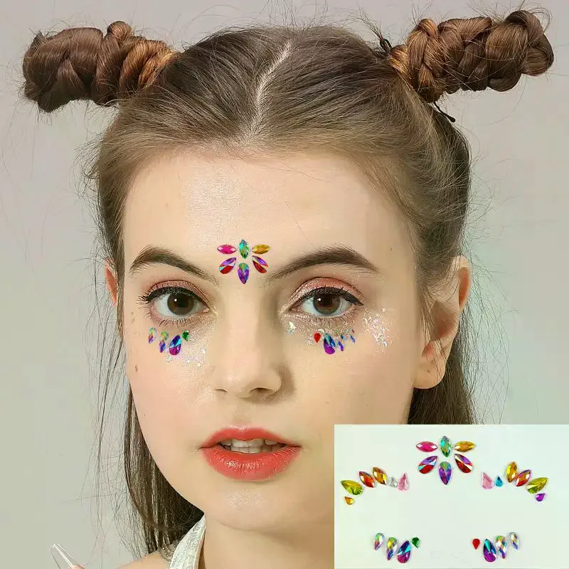 Наклейки для лица с 3D-стразами Rave Makeup, блестящие самоклеящиеся кристаллы, 1 лист для декора костюмов на EDM-фестиваль или вечеринку. (art.: 3920dc9abc194) - 3920dc9abc194