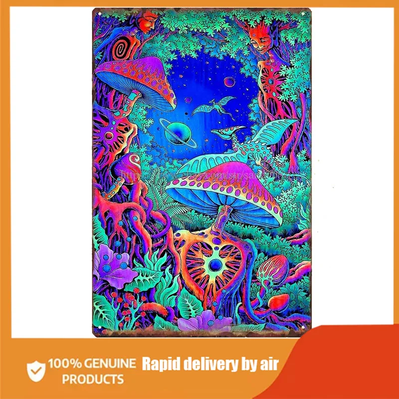 

Vintage Chic Metal Tin Sign Trippy Psychedelic Art Mushroom Retro Wall Home Bar Pub Vintage Cafe Decor metal decor