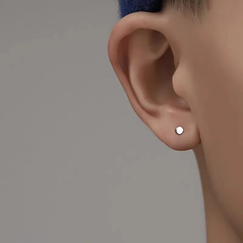 

Hot Sale Male Ins Style Niche Simple Single Hip-Hop Stud Earrings 925 Silver Plated Mini Round Earrings Jewelry
