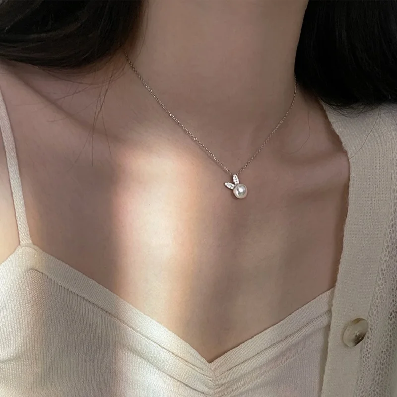 

Pearl Rabbit Shaped Neckalce Chains Wedding Silver Color Pendant Trend Girls Choker Clavicle Chain For Women Charm Party Jewelry