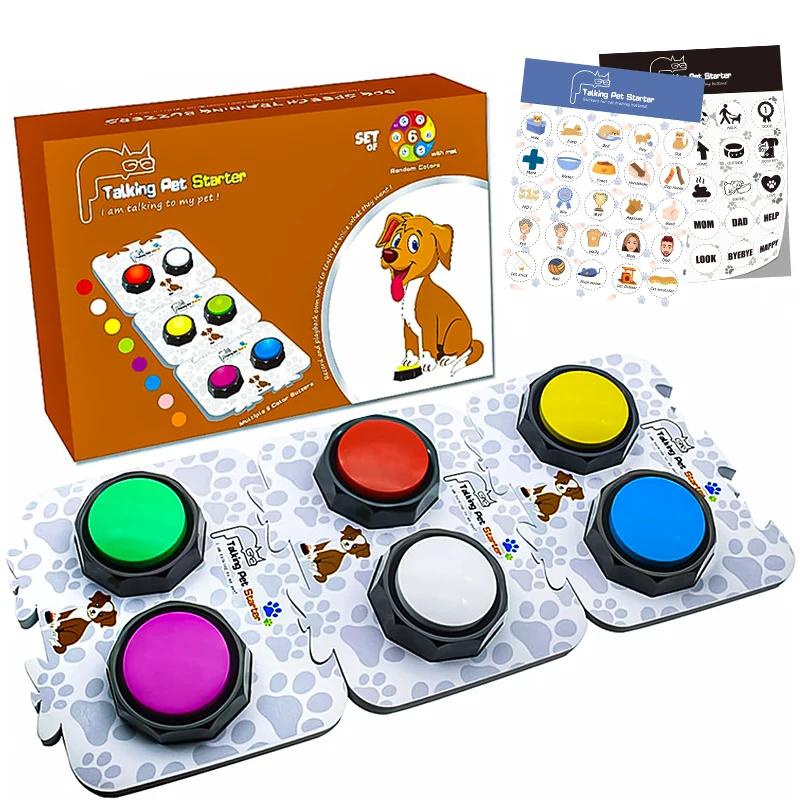 

RIBOSY Set of 6 Recordable Buttons with 3 Mats-Pet Training Dog Toys Record & Playback Your Own Message to Teach Your Dogs Voice