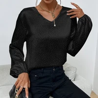 womens blouse v neck pullover leopard jacquard casual shirt loose commuter elegant chic 2022 summer spring new fashiontops