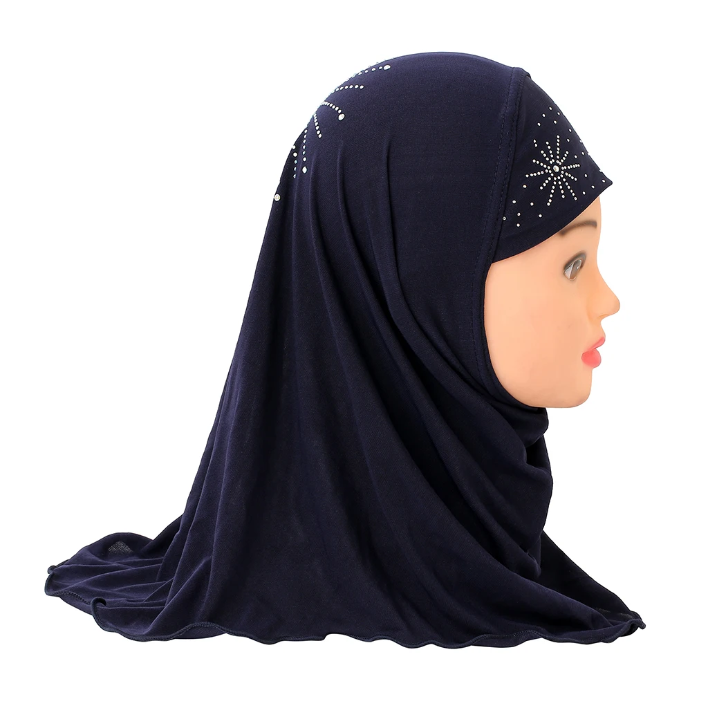 H414d beautiful small girl amira hijab with stones fit 2-6 years old kids pull on islamic scarf head wrap