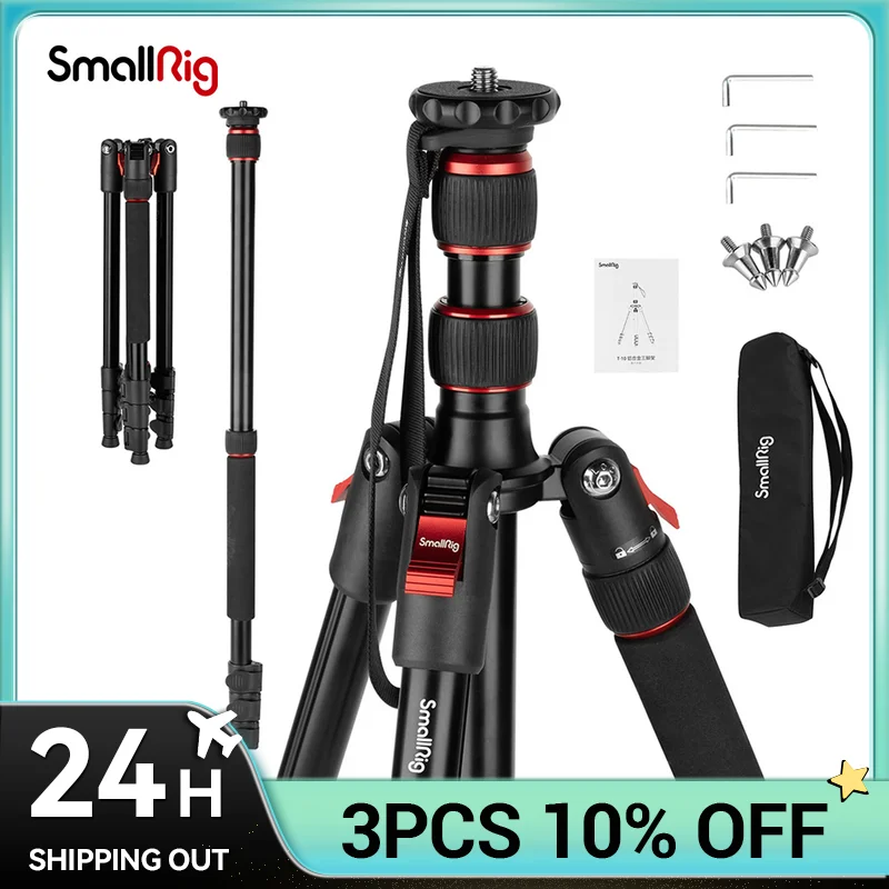 

SmallRig T-10 Aluminum Tripod Compact lightweight Foldable Tripod Can Load 15kg Suitable Various Scenarios for Camera Phone 3983