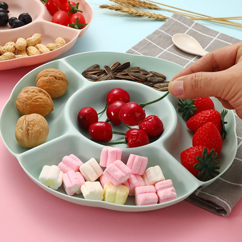 

Multi-function Plastic Fruit Plate Dessert Tray Plate Snack Dish 6 Compartments High Quality Kitchen Items Pantry Organizer