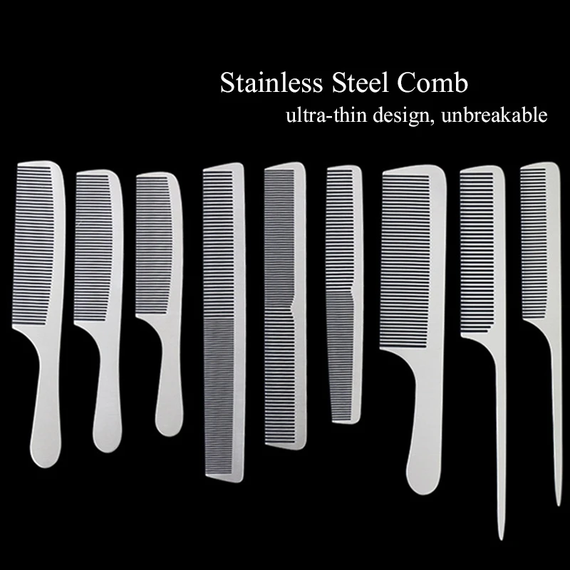 

Silver Metal Comb Barber Ultra-thin Stainless Steel Hair Combs Professional Anti Static Styling Comb Hairdressing Barbers Combs