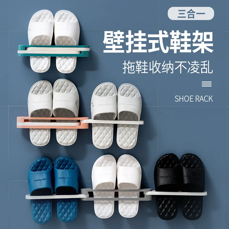 

Wall Mounted Shoe Holder Organizer Folding Shoe Storage Rack Hanging Shelf One Change Into Three Bathroom Organizer