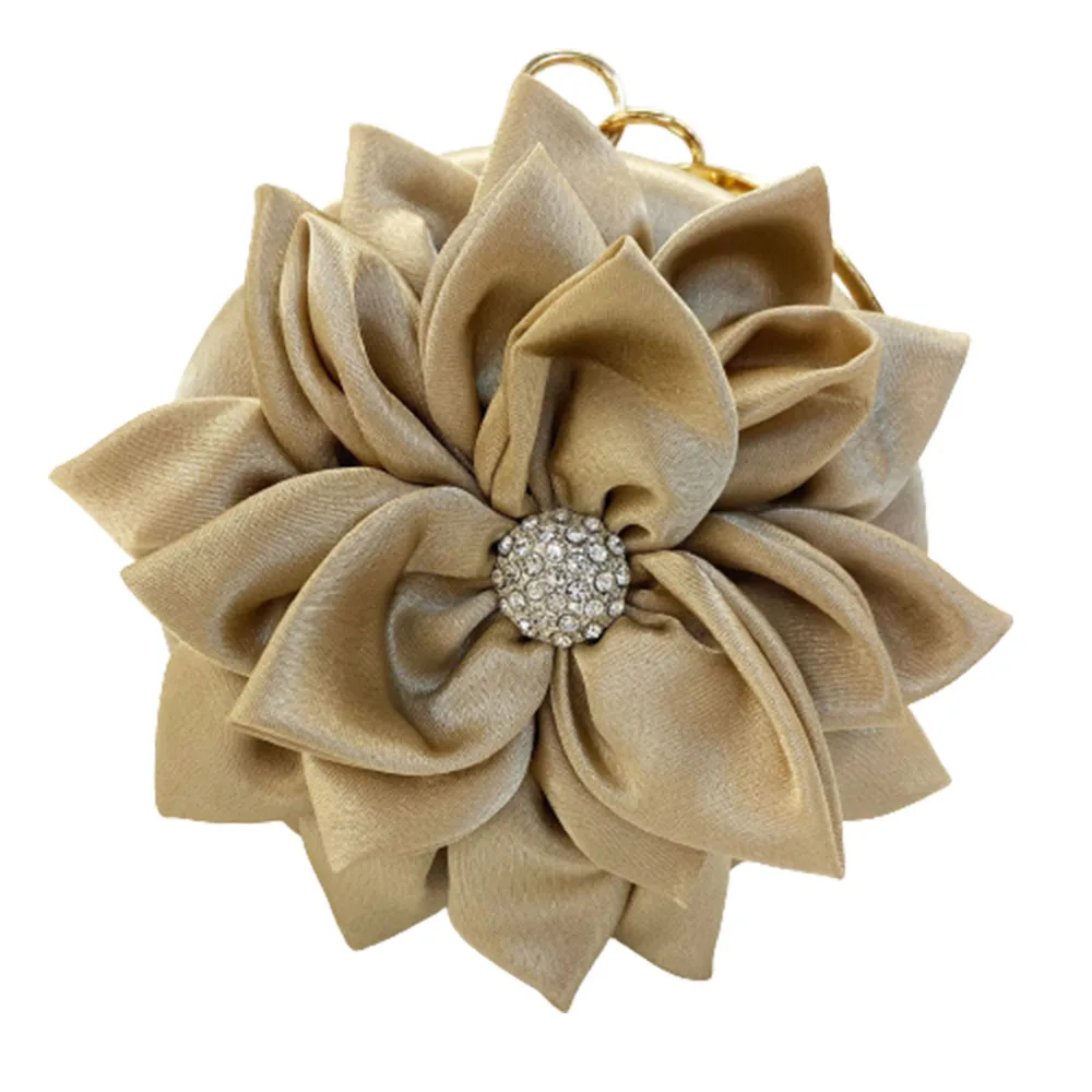 

Women's Silk Flower Handbag Dinner Bag Chain Messenger Bag Round Bridal Bouquet Evening Party Bags