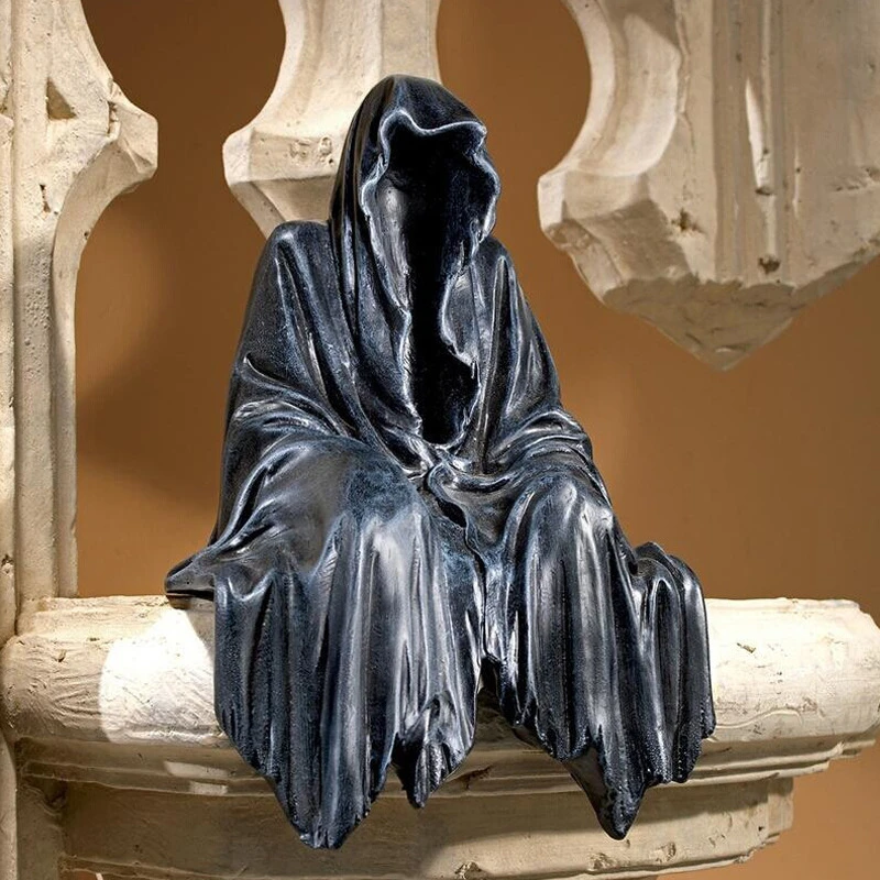 Decoración del hogar del Señor de los misteriosos, ropa negra, bata negra, camisón, figuritas góticas sentadas, artesanía de resina