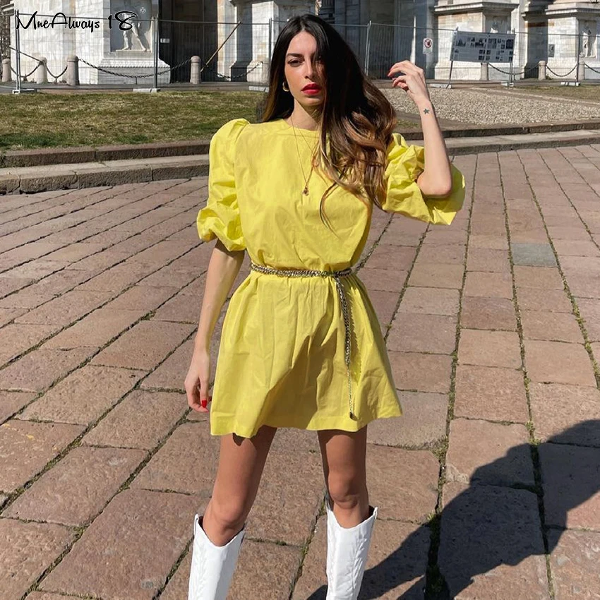 Элегантное Лавандовое платье Mnealways18 с рукавами-фонариками женские свободные