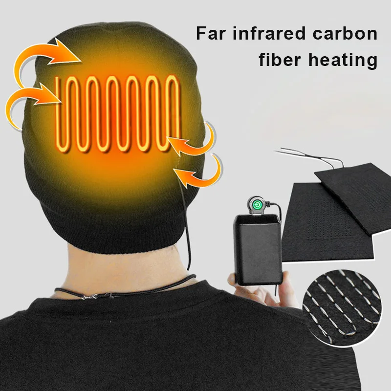

New Fashion USB Rechargeable Winter Hat Warm Washable Warp Knitting Heated Hat for Outdoor Activity Unisex LXH