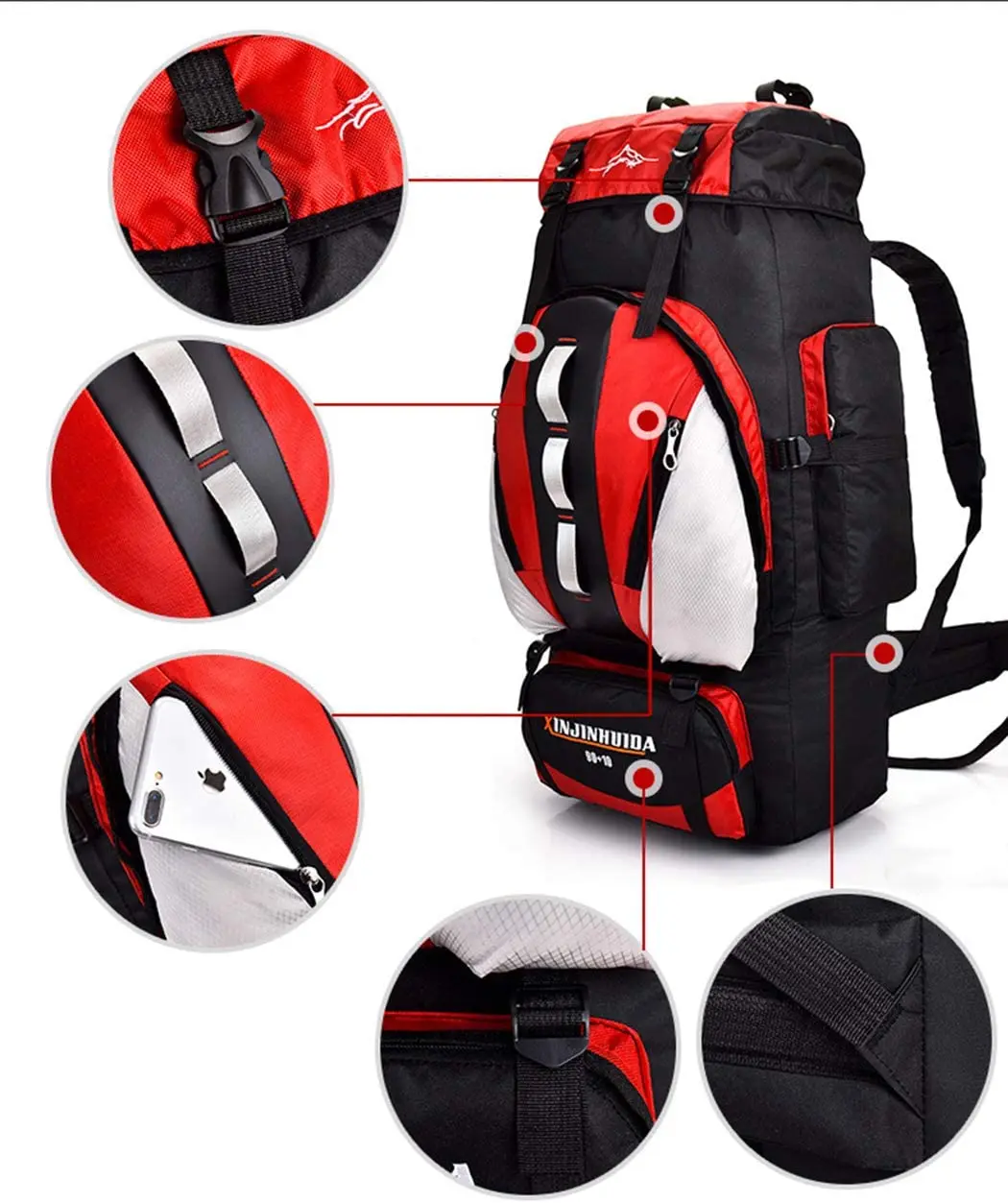 Kixnor 90L+10L Hiking Backpack Men Women for Travel Mountaineering Climbing Camping Trekking Waterproof Daypack (Orange)