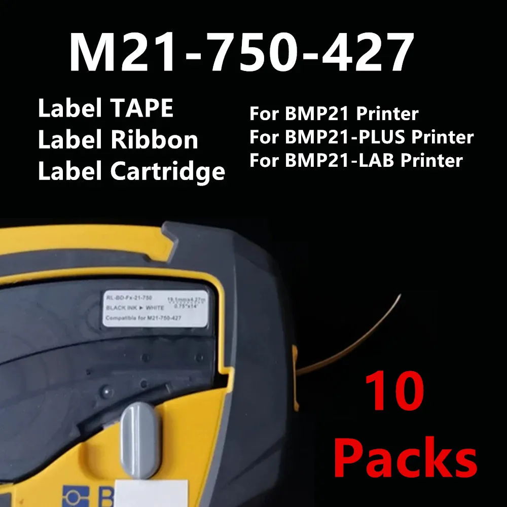 10PK BMP21 M21 750 427 виниловая этикетка лента черная на белом для Brady BMP21-PLUS принтер