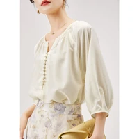 shuchan new fashion lantern sleeve high street blusas para mujer woman tops blusa feminina thin solid 34 sleeve